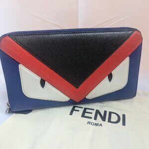Fendi Navy Leather Monster Eyes Continental Zippy Wallet